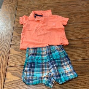 Coral three button shirt and shorts